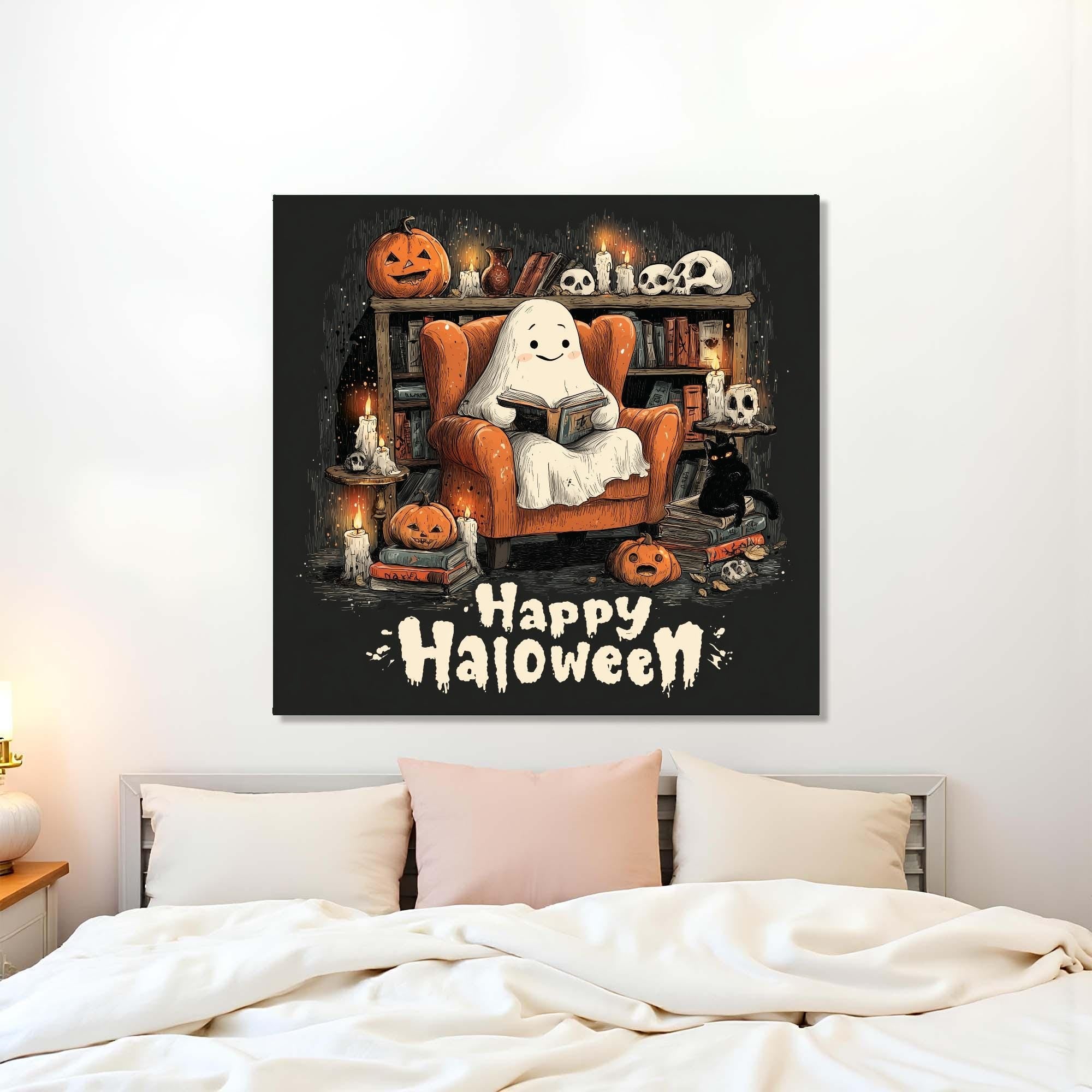 Cute Halloween Ghost Tempered Glass Wall Art | Cozy Spooky Decor