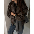 South Korea Chic Early Autumn Retro Handsome Motorcycle Leather Coat