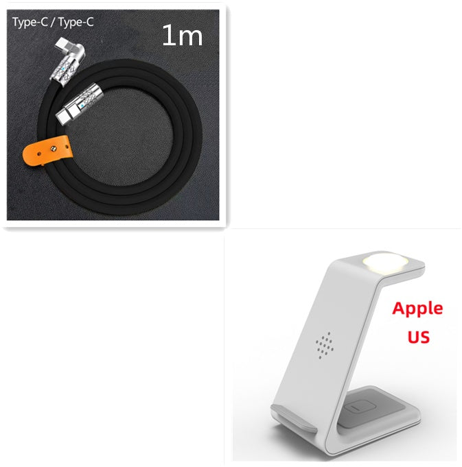 3-in-1 wireless charger stand with angled light holder; black Type-C cable set included
