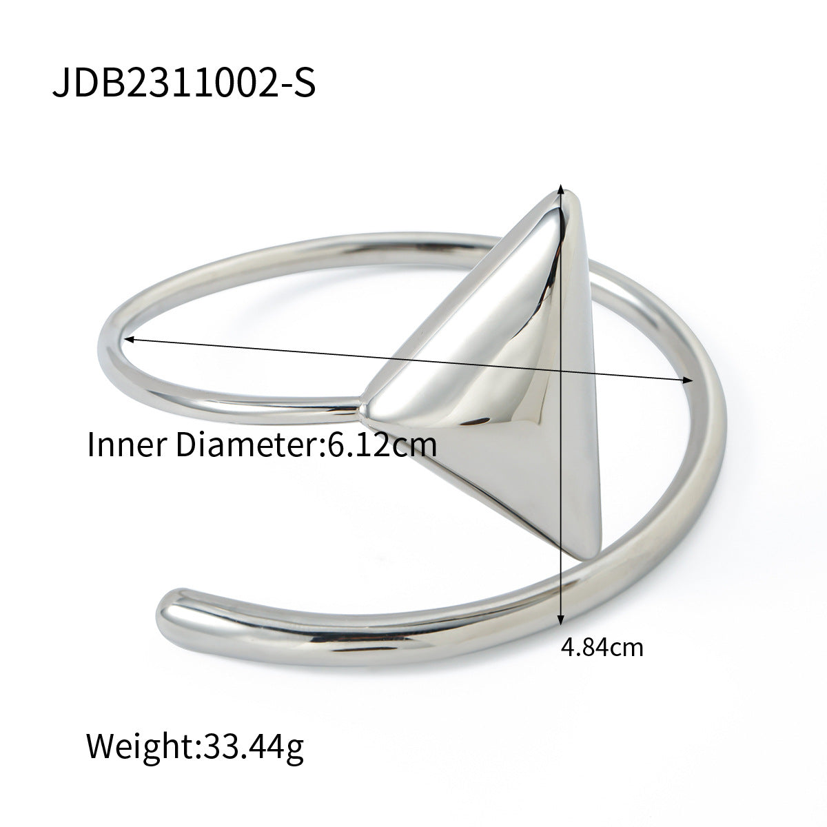 Silver stainless steel triangle coil bracelet with raised triangular centerpiece