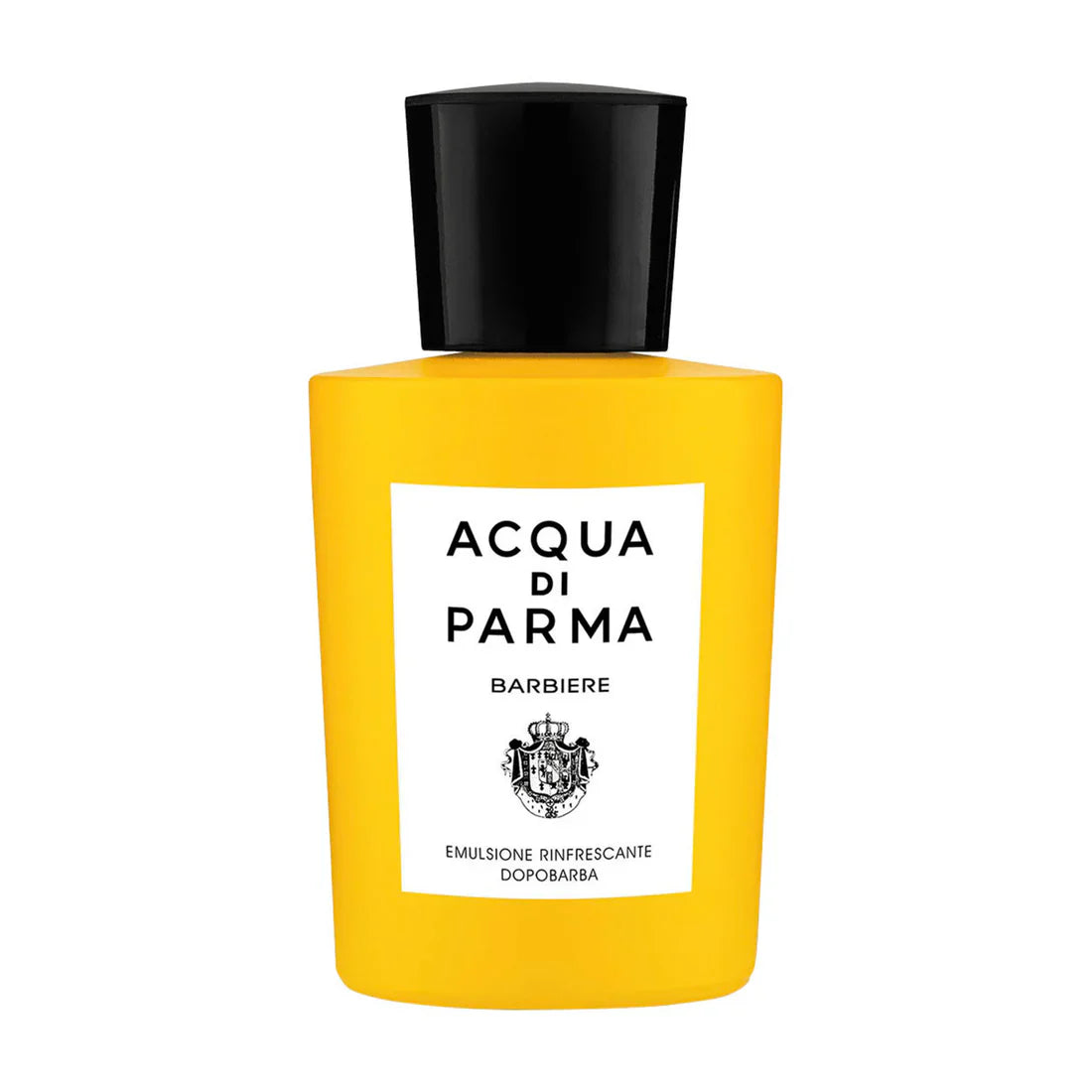 Acqua di Parma Barbiere after shave emulsion bottle, yellow with black cap and label