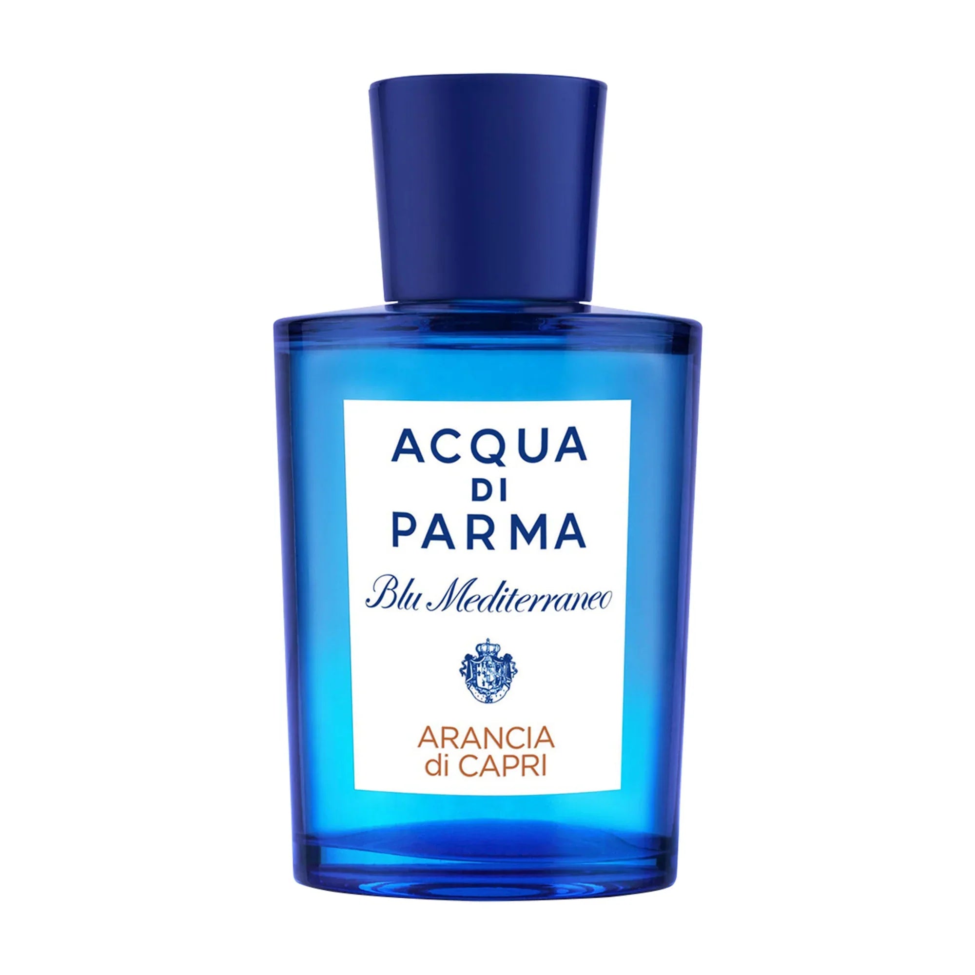 Blue eau de toilette spray bottle with Acqua di Parma label and 'Arancia di Capri'.