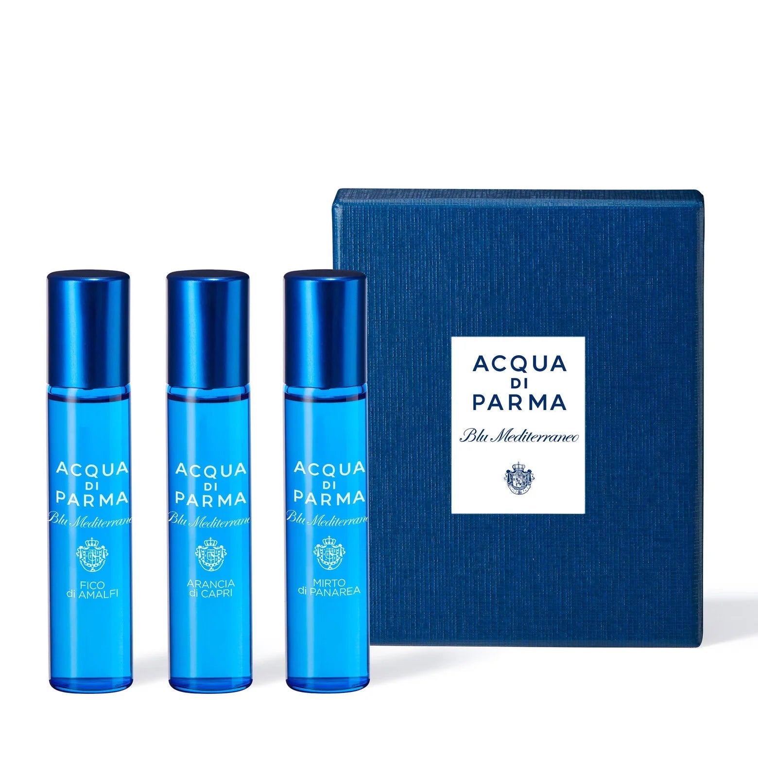 Eau de toilette discovery set: three blue mini bottles with matching box
