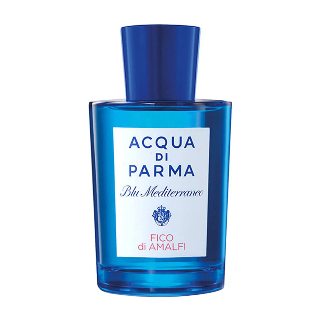 Blue glass eau de toilette bottle with Acqua di Parma label, Fico di Amalfi