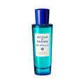 Acqua di Parma eau de toilette bottle with blue cap; teal glass shows Mandarino di Sicilia