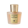 Hair mist bottle with gold cap and pale pink frosted bottle, ACQUA DI PARMA label
