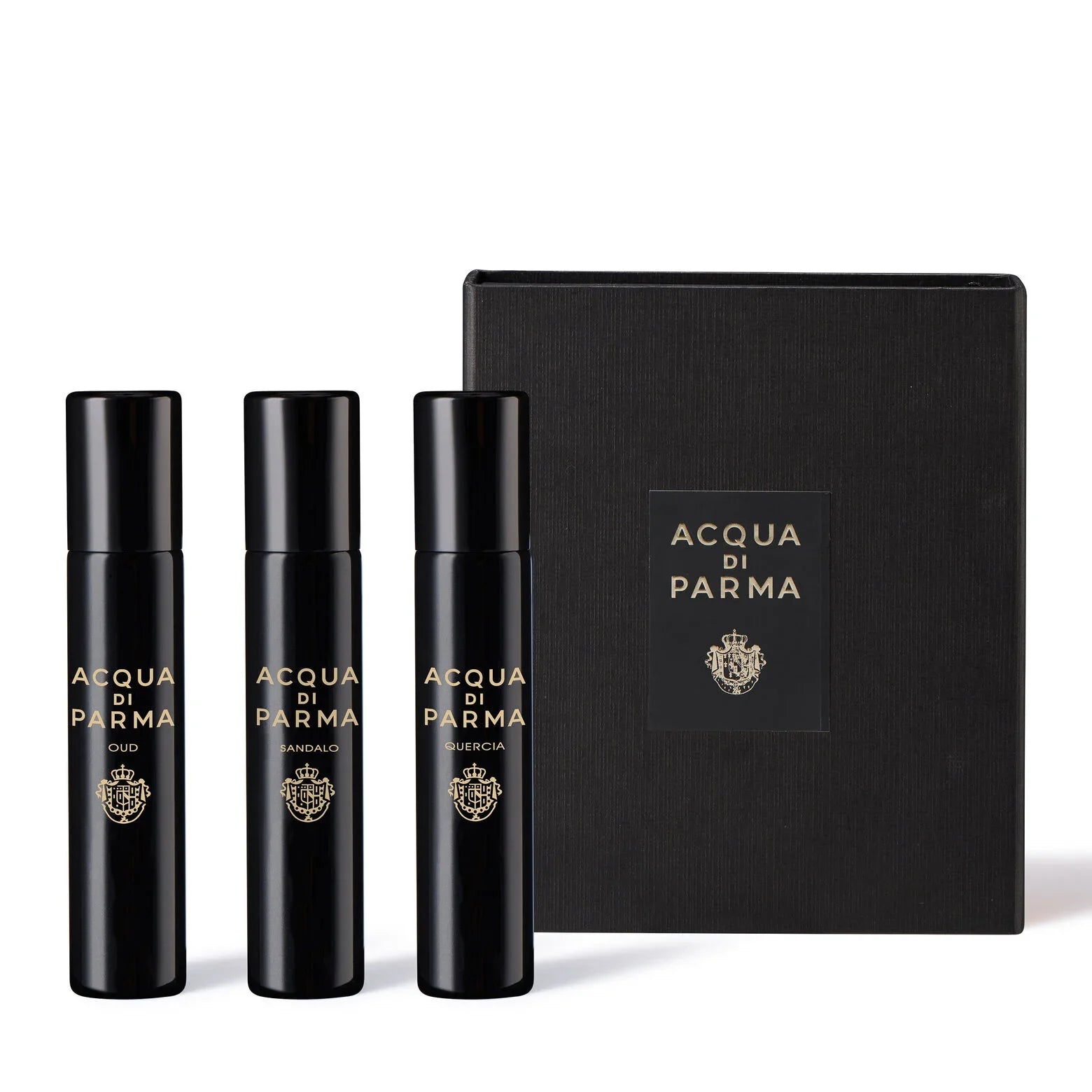 Acqua di Parma Signatures discovery set with black perfume vials and black presentation box