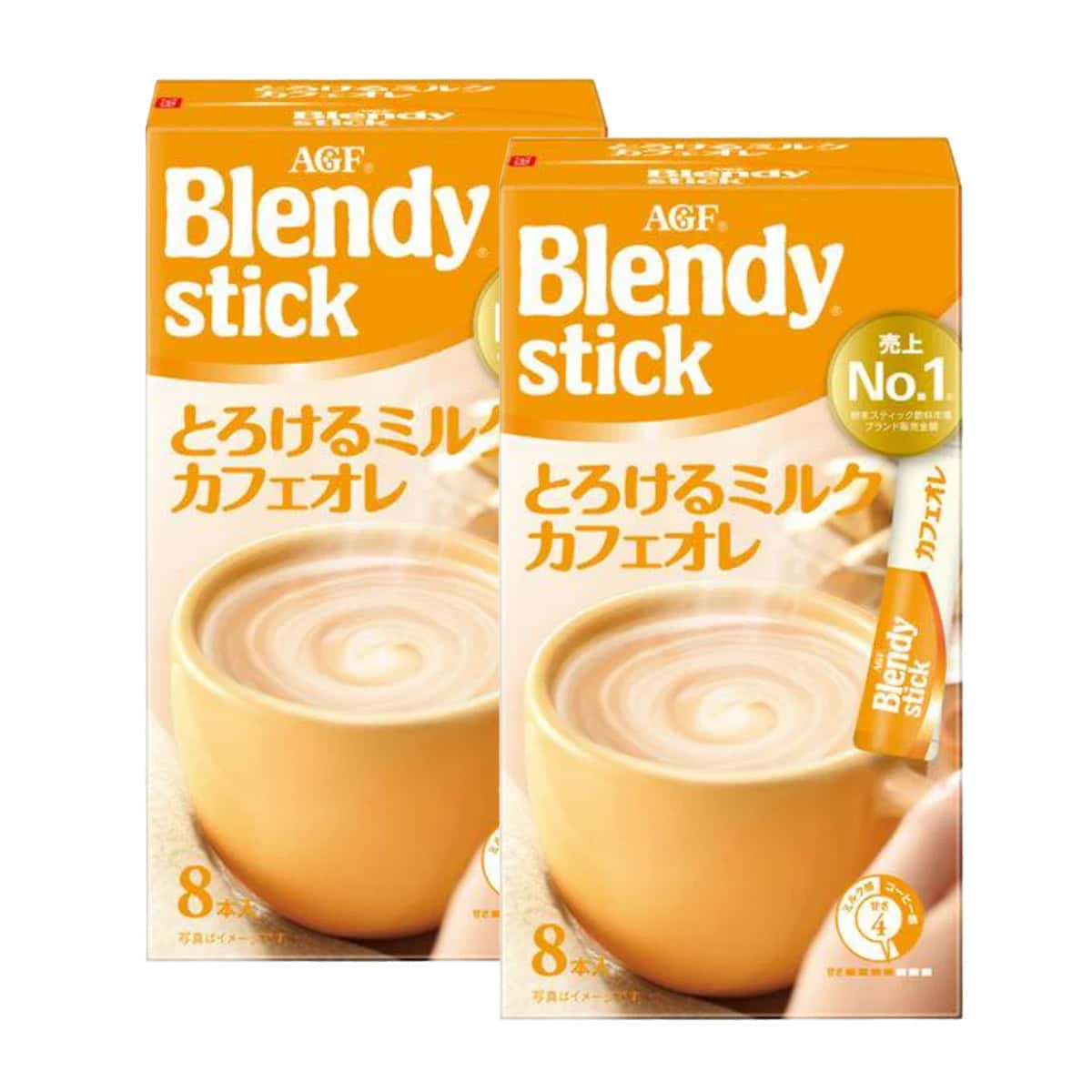 AGF Blendy Stick cafe au lait instant milk coffee sticks, two orange boxes