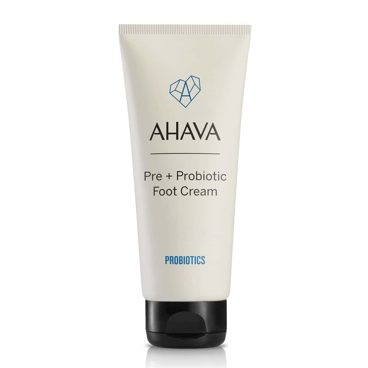 Ahava foot cream tube, Pre+Probiotic, white tube with black cap