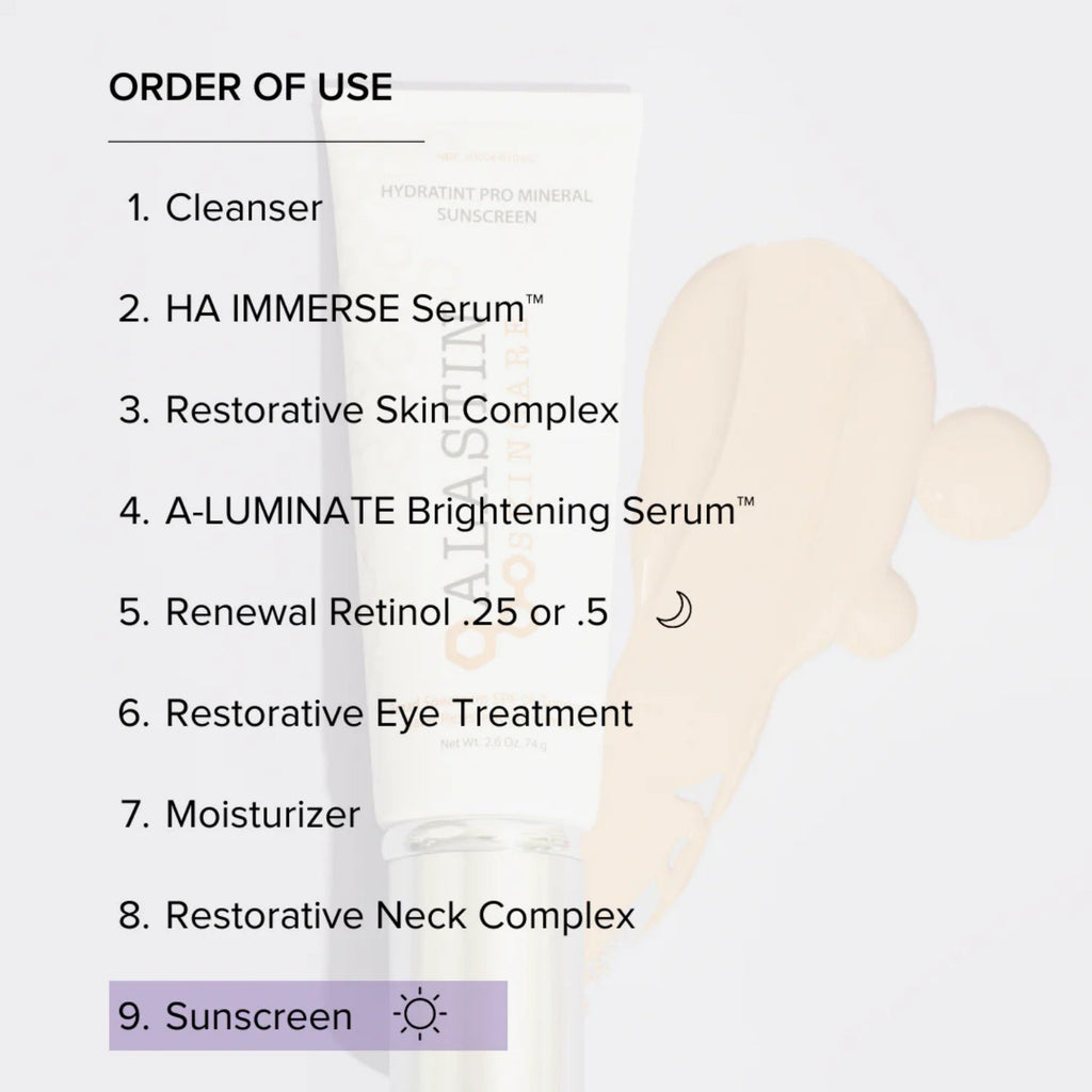 Tinted mineral sunscreen order-of-use steps on paper card