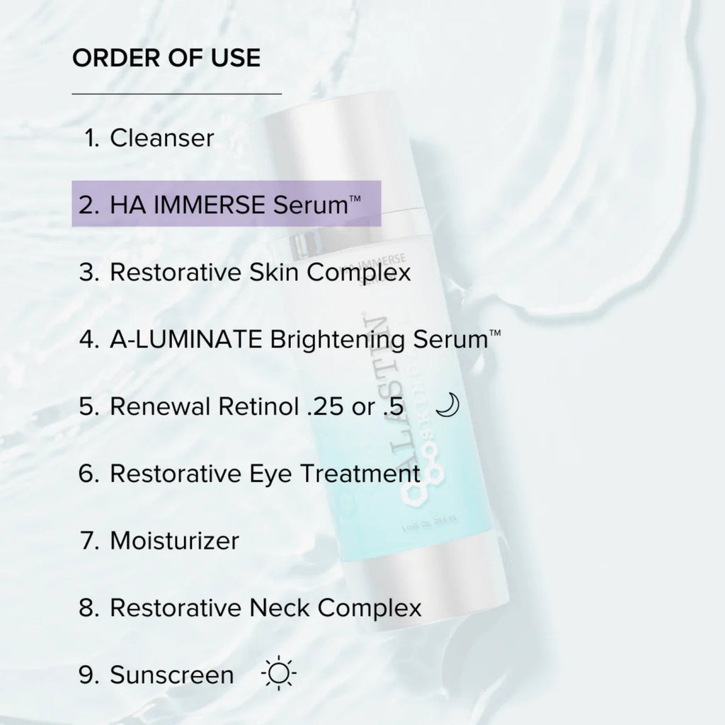 HA Immerse Serum listed as step 2 in skincare order of use
