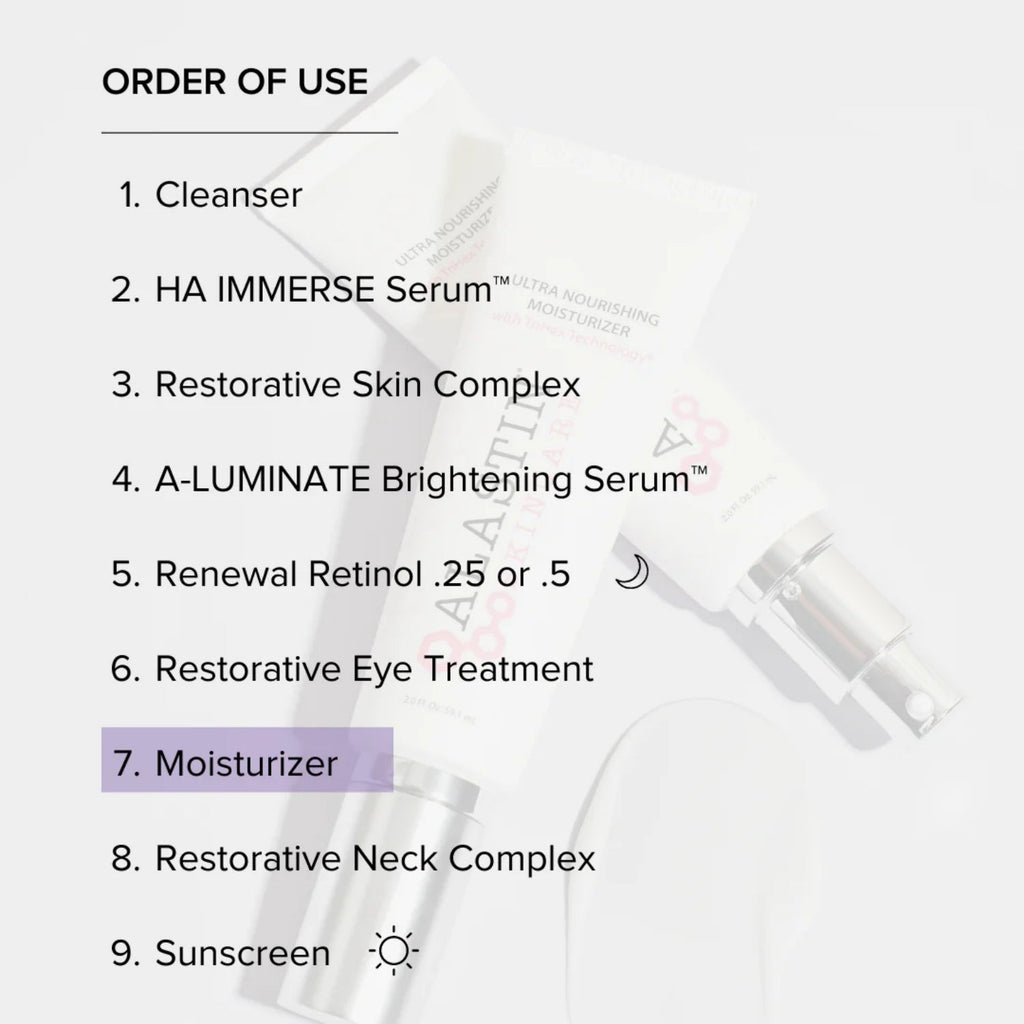 Moisturizer step highlighted in order-of-use list