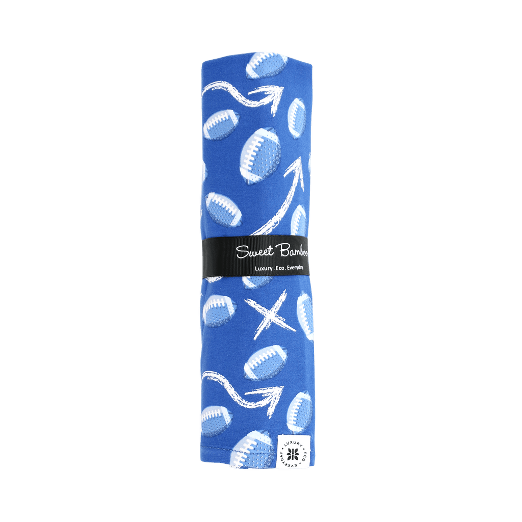 Allen Work swaddle blanket in blue with white fish and starfish prints