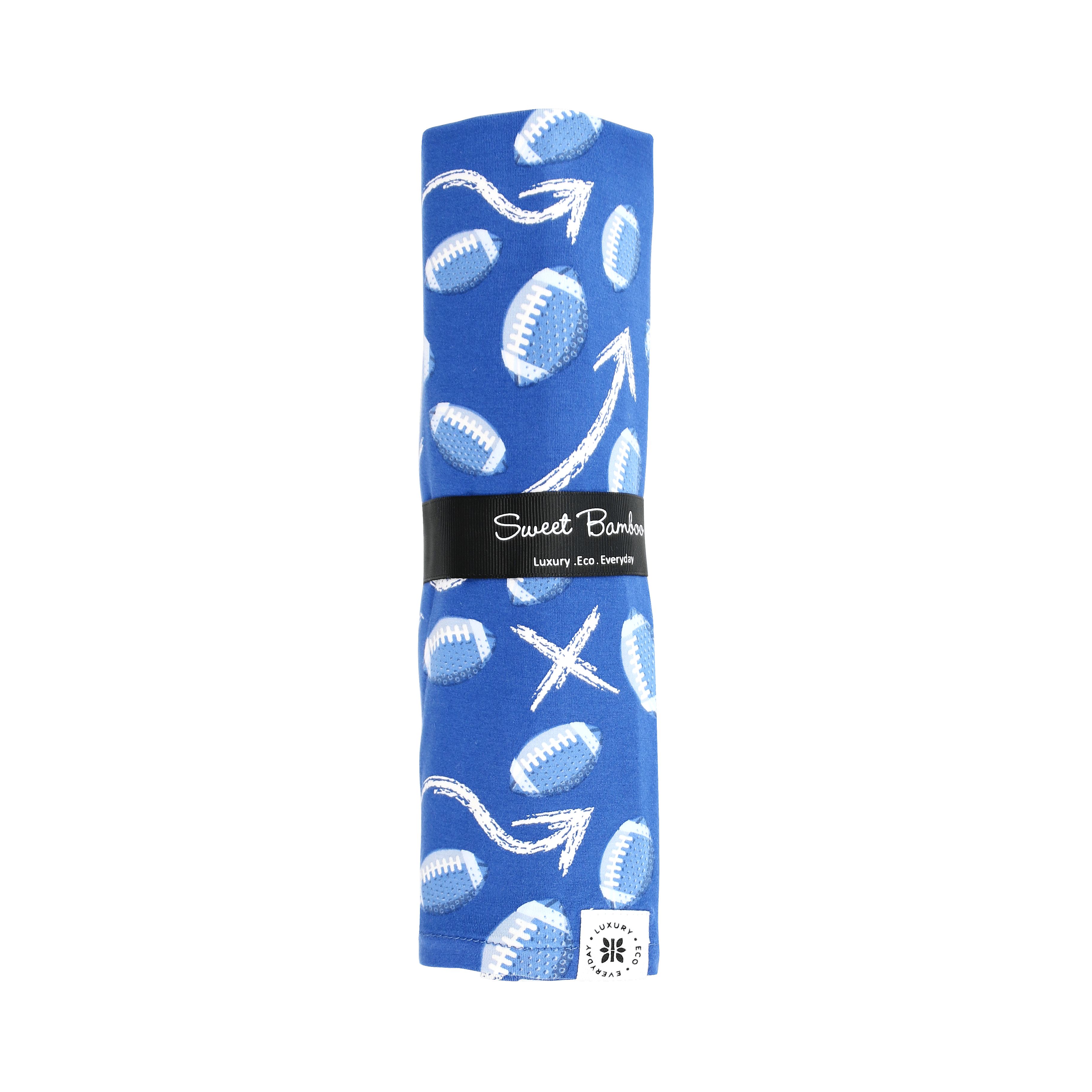 Allen Work swaddle blanket in blue with white fish and starfish prints