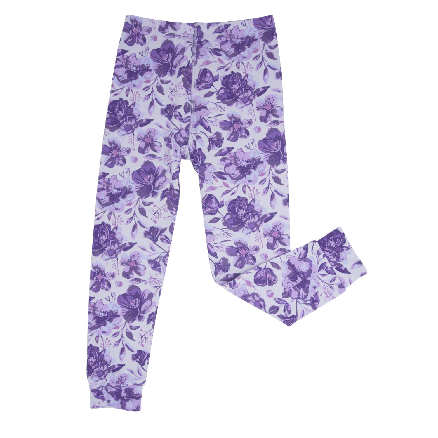 Kids pajama pants in purple floral print