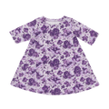 Girls' purple floral tunic with short puff sleeves