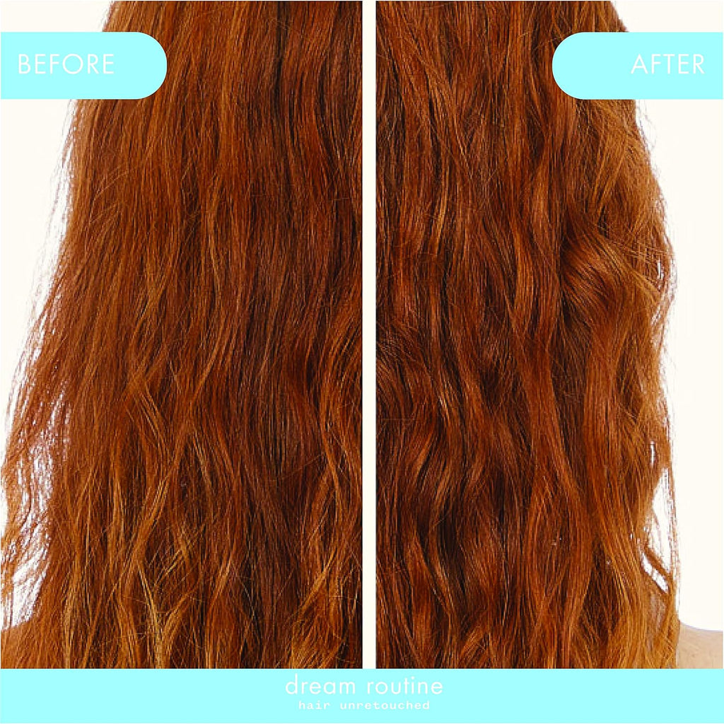 Overnight hydrating hair mask results: brown hair strands before and after split screen