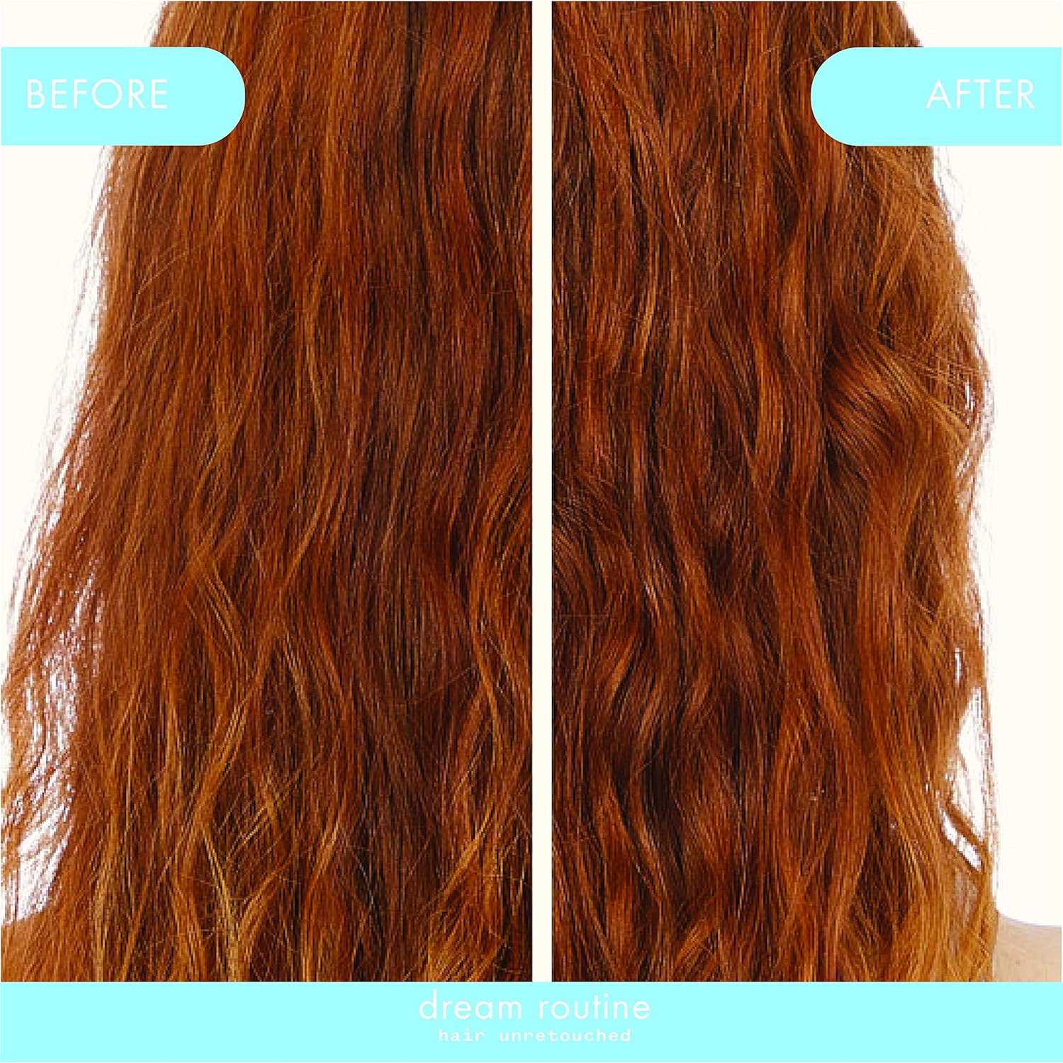 Overnight hydrating hair mask results: brown hair strands before and after split screen