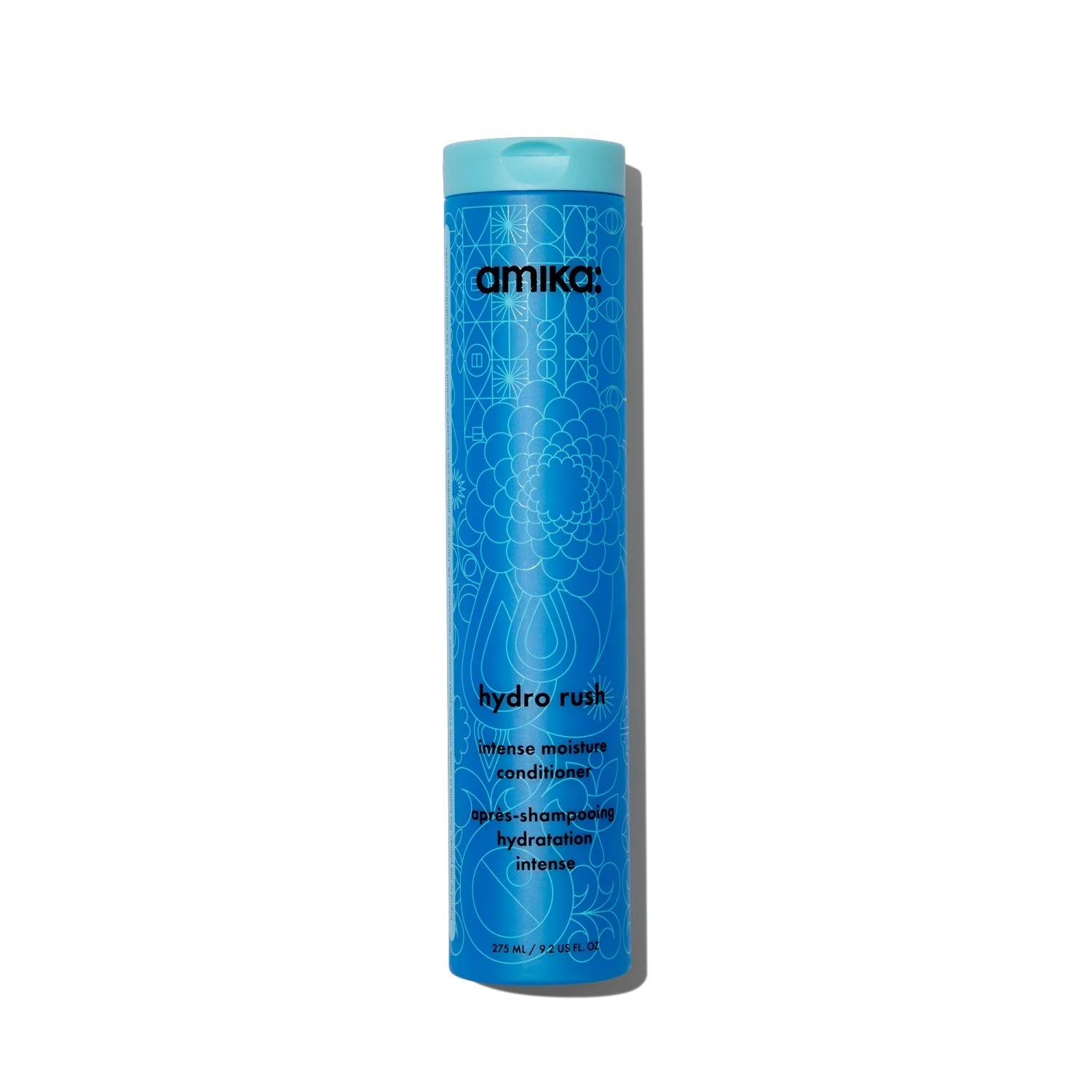 amika Hydro Rush intense moisture conditioner bottle, blue with cap