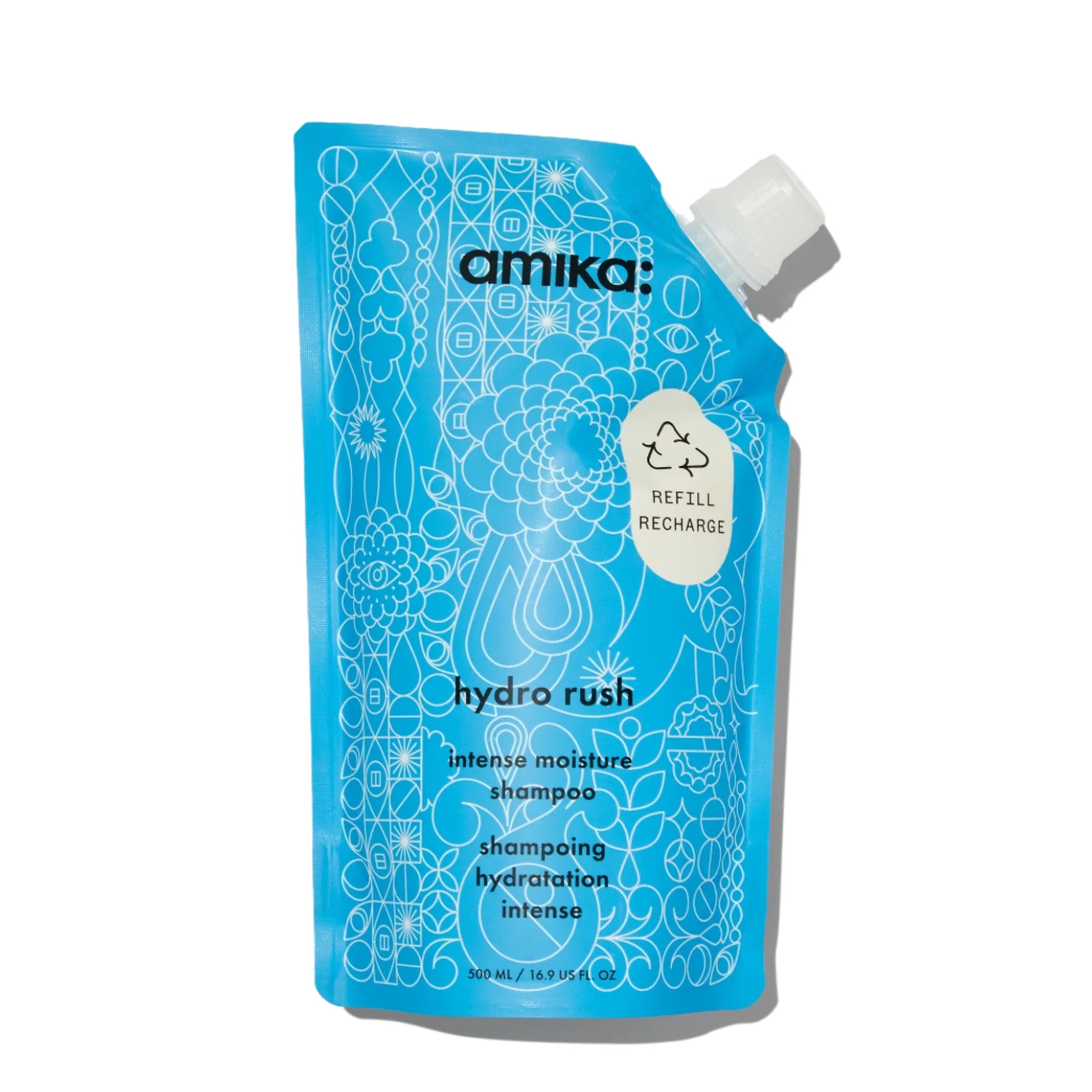 Hydro Rush intense moisture shampoo refill pouch, blue with refill icon