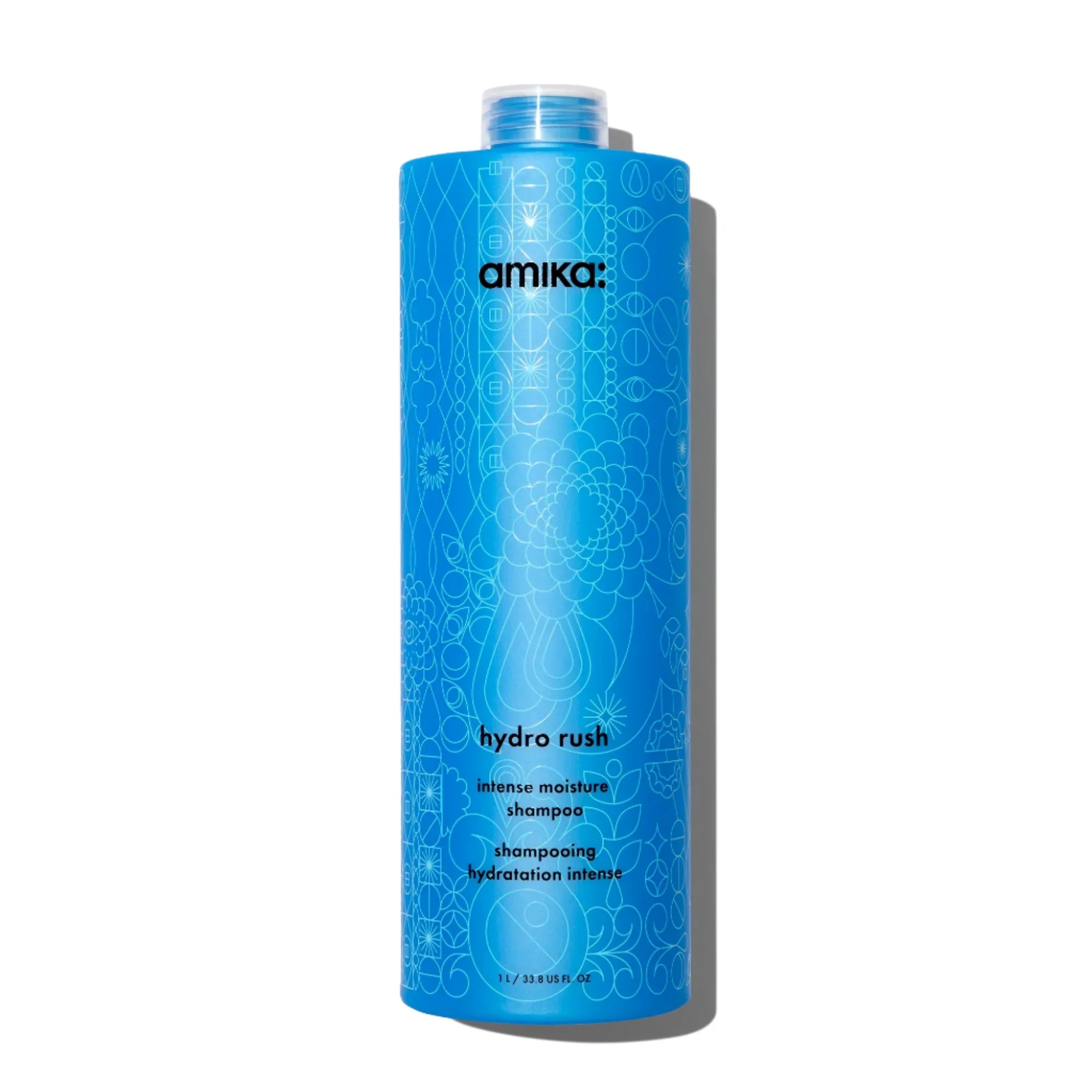 Hydro Rush intense moisture shampoo bottle, blue label with hydro rush text
