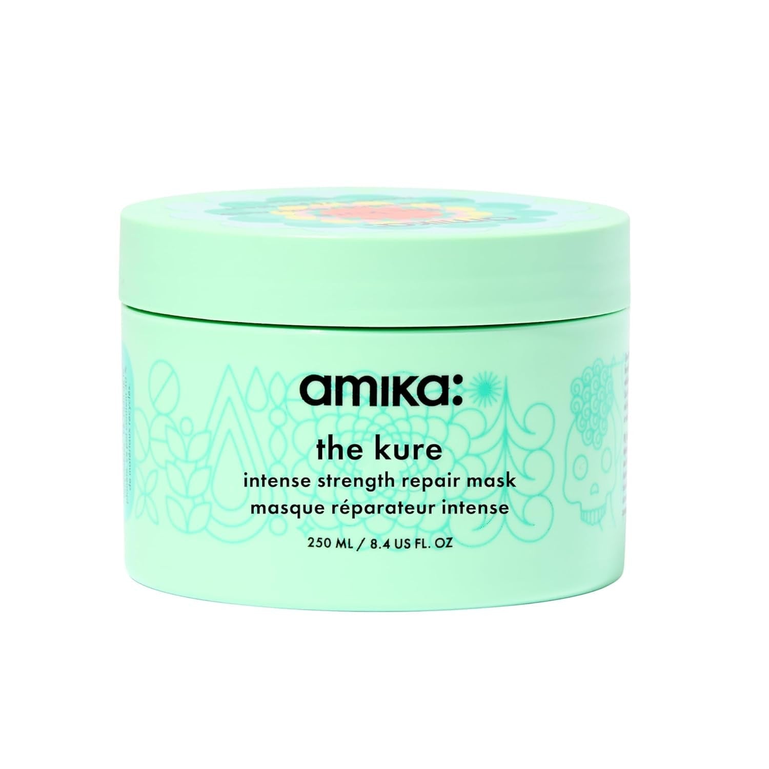 Mint green hair repair mask jar, 250 mL with label