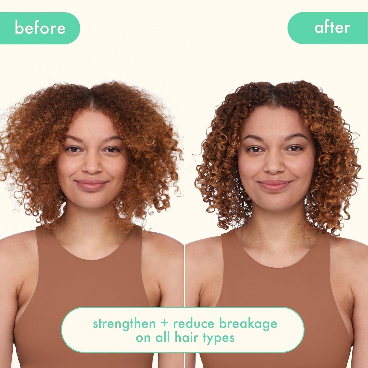 Hair repair mask results on curly hair, before and after