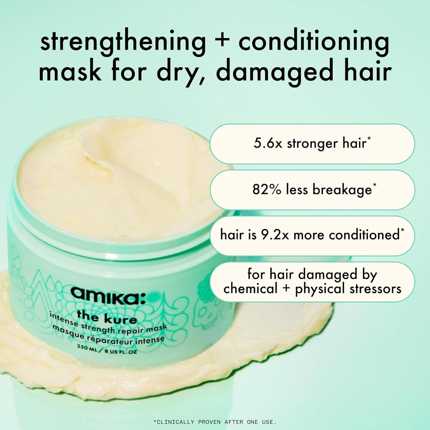 Hair repair mask jar with pale cream swirled on top