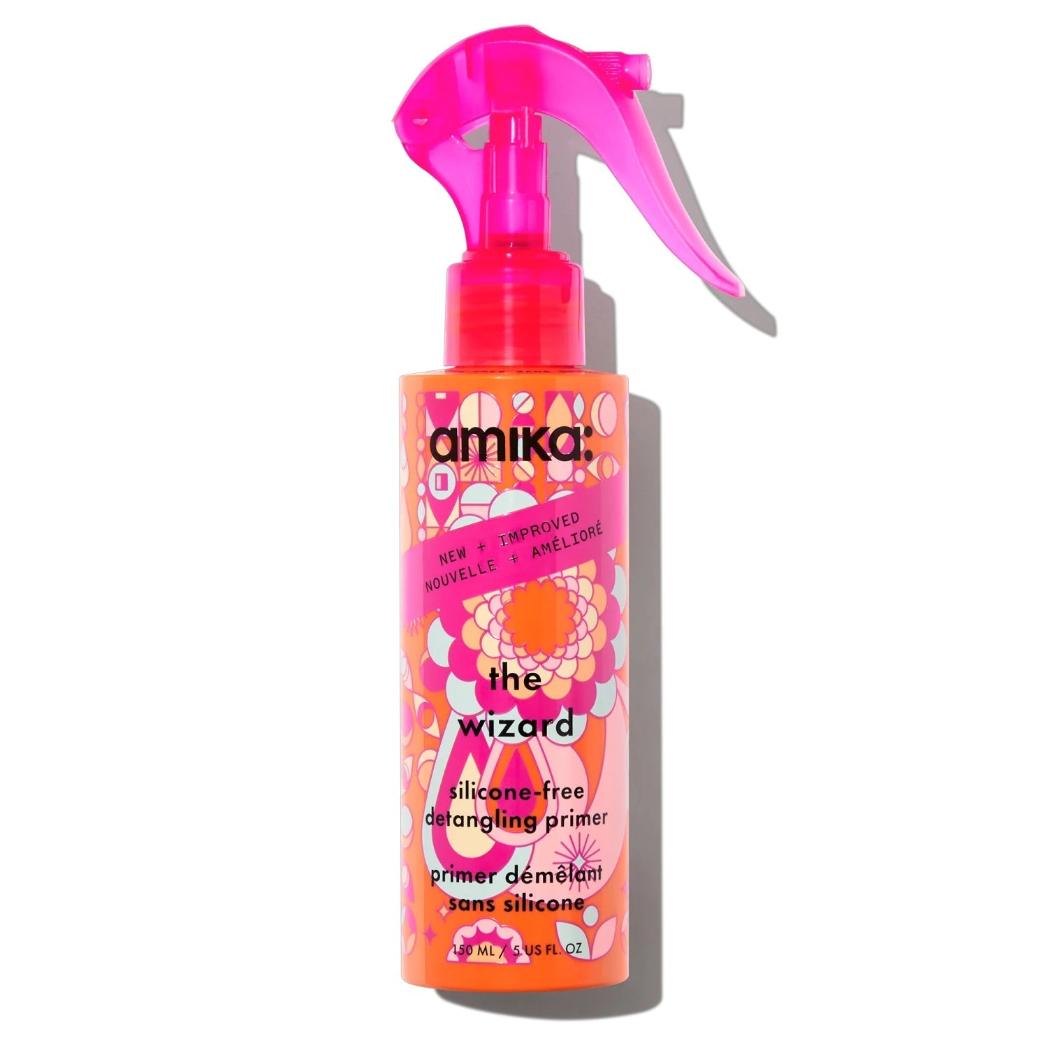 Amika the Wizard silicone-free detangling primer spray bottle with pink pump nozzle