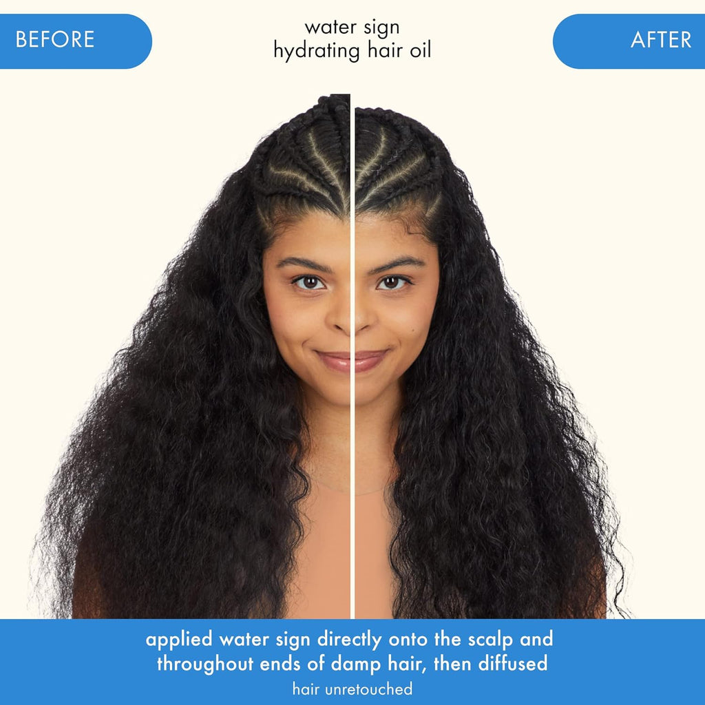 Black curly hair with smoother, hydrated look after hair oil treatment