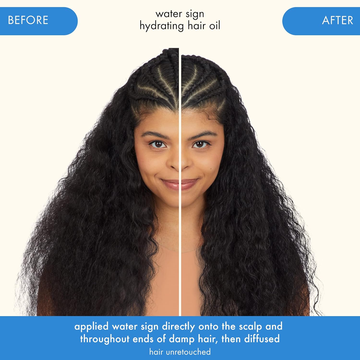 Black curly hair with smoother, hydrated look after hair oil treatment
