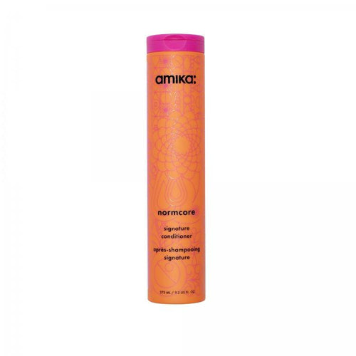 Hair conditioner bottle with purple cap and orange normcore label