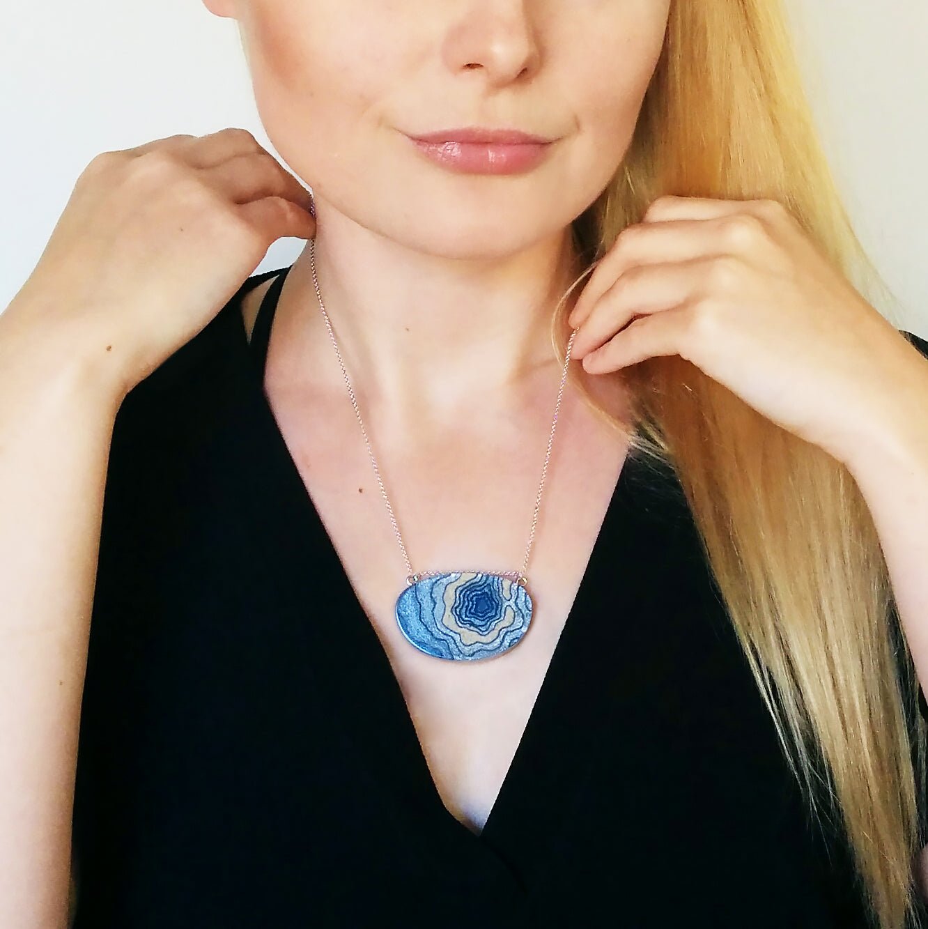 Silver Atoll Pendant Necklace – Aqua & Ultramarine Resin with Sand Design