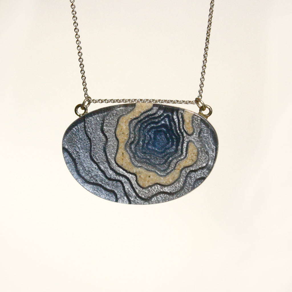 Silver Atoll Pendant Necklace – Aqua & Ultramarine Resin with Sand Design