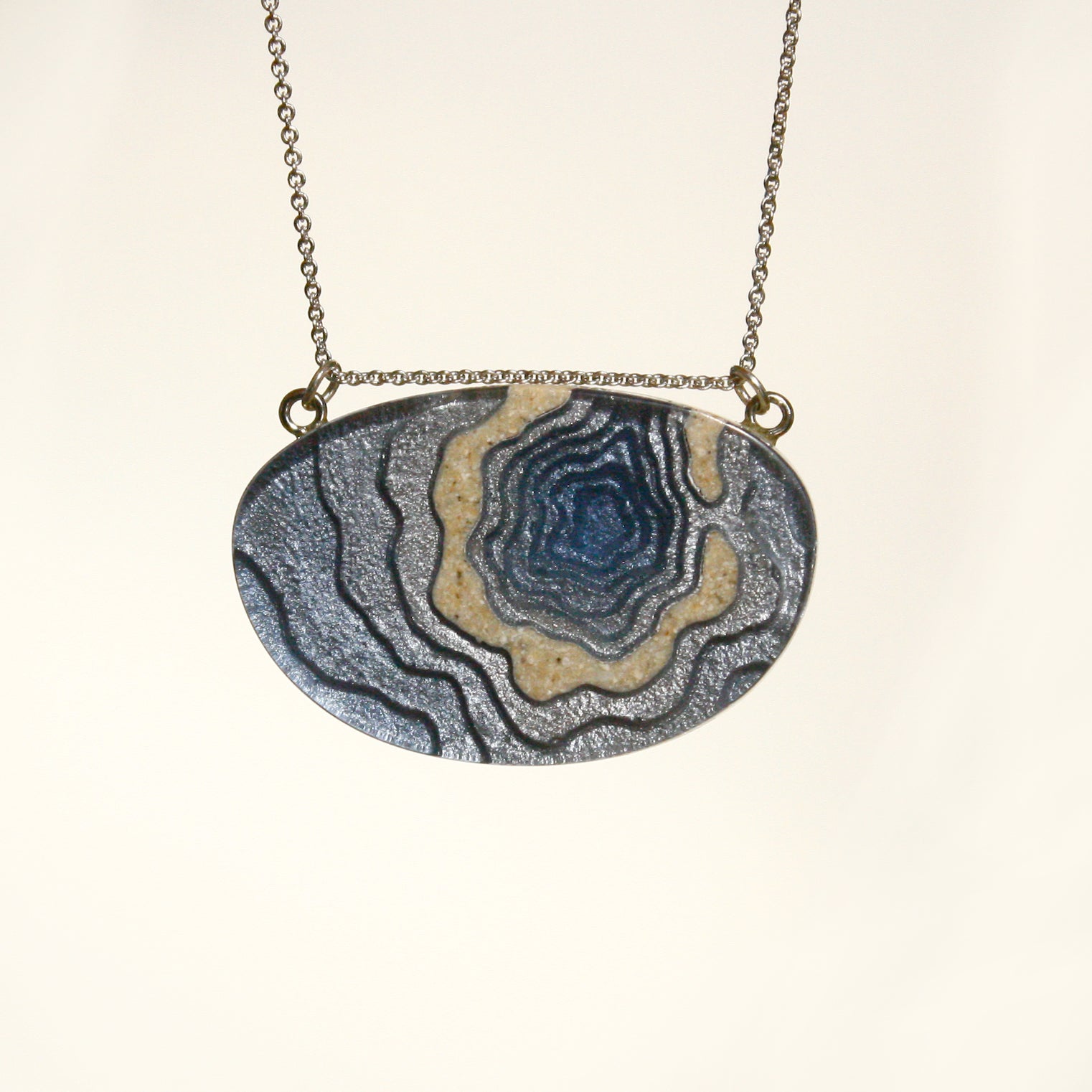 Silver Atoll Pendant Necklace – Aqua & Ultramarine Resin with Sand Design