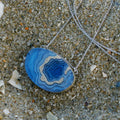 Silver Atoll Pendant Necklace – Aqua & Ultramarine Resin with Sand Design