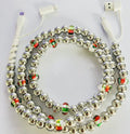 Beaded charging cable bracelet with shiny silver beads and red/green accent beads