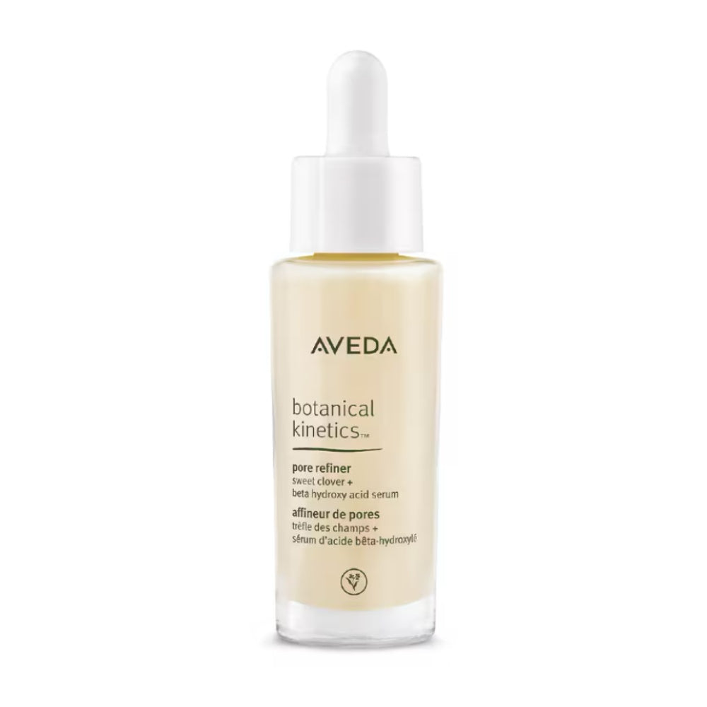 Aveda Botanical Kinetics pore refiner serum bottle with white dropper, 30 mL