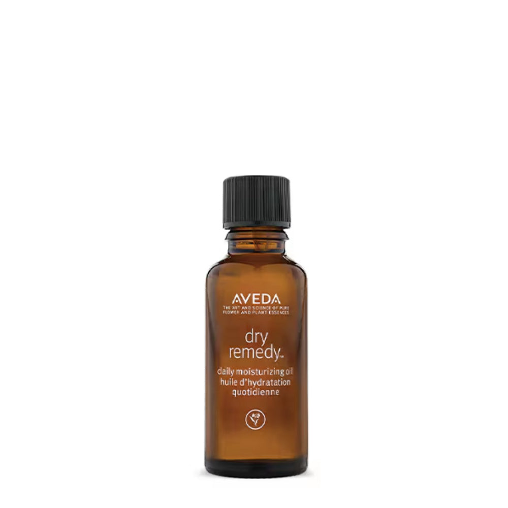 Aveda Dry Remedy daily moisturizing oil bottle, amber glass with black cap, 30 ml