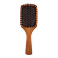Wooden mini paddle hair brush with black bristle pad and rounded handle