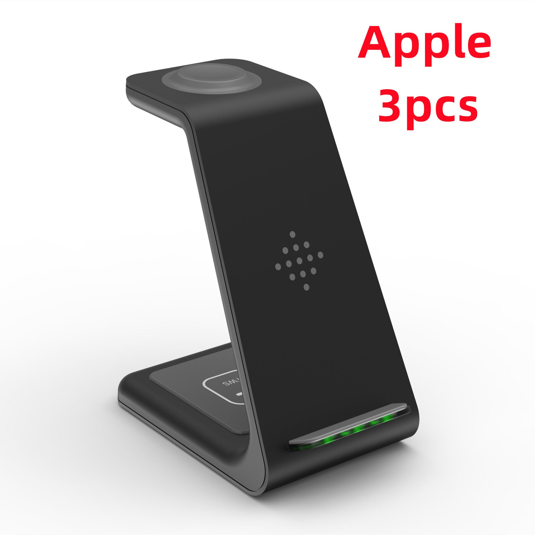 Black wireless charger stand with phone holder and lit charging indicator