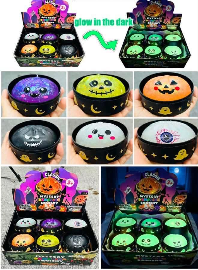 Glow-in-dark dumpling steamer containers with cartoon faces, green purple and black lids