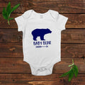 Baby bear graphic baby bodysuit, short-sleeve white onesie with blue bear and snaps