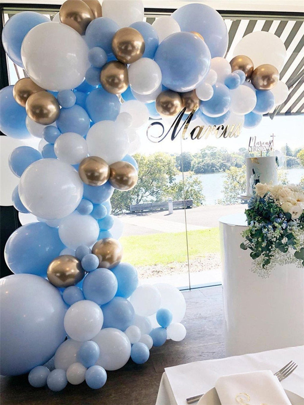 Blue Ice, Gold & White Balloon Garland Kit
