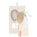 Hair kit set with two round hair brushes, wooden handle, and cleaning tool pouch