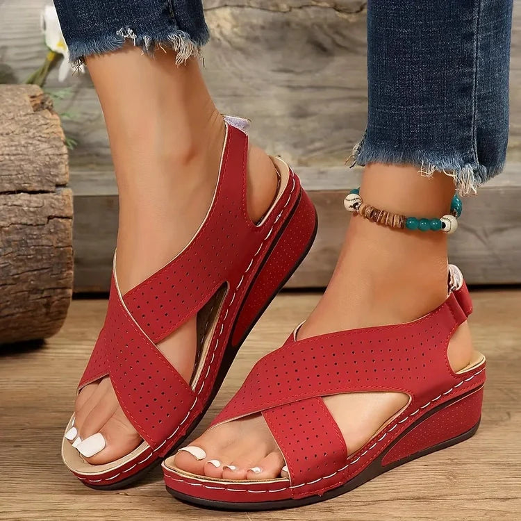 Criss-Cross Comfort Wedge Sandals - Wedge Sandals Refined Boho Style