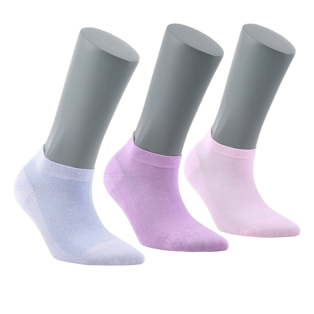Women’s bamboo ankle socks, low-cut, mixed colors: white, lavender, pale pink
