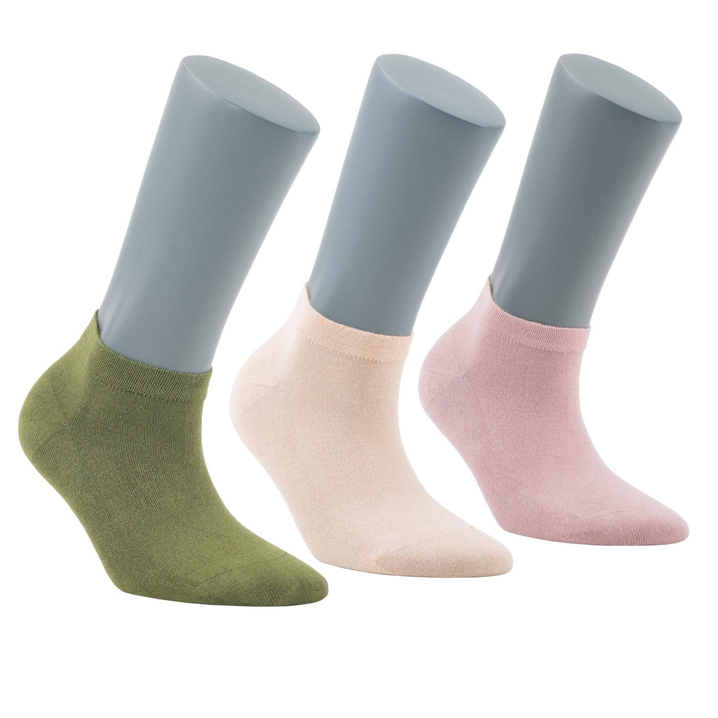 Women’s bamboo ankle socks, low-cut, mixed colors: green, beige, pink