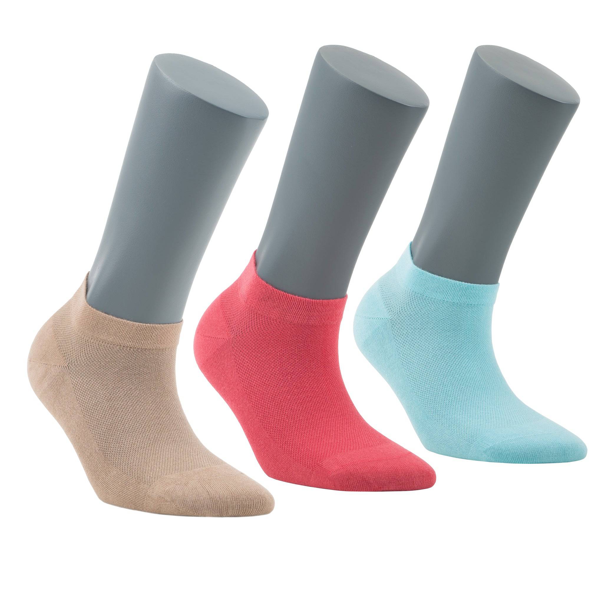 Women’s bamboo ankle socks, low-cut, mixed colors: beige, red, light blue