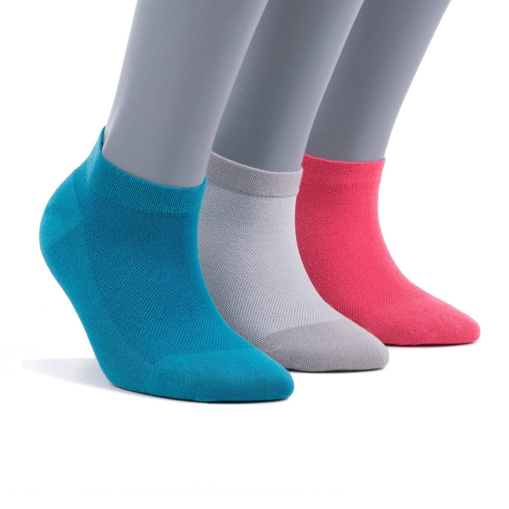 Bamboo ankle socks 3-pack in teal, gray, and coral low-cut styles